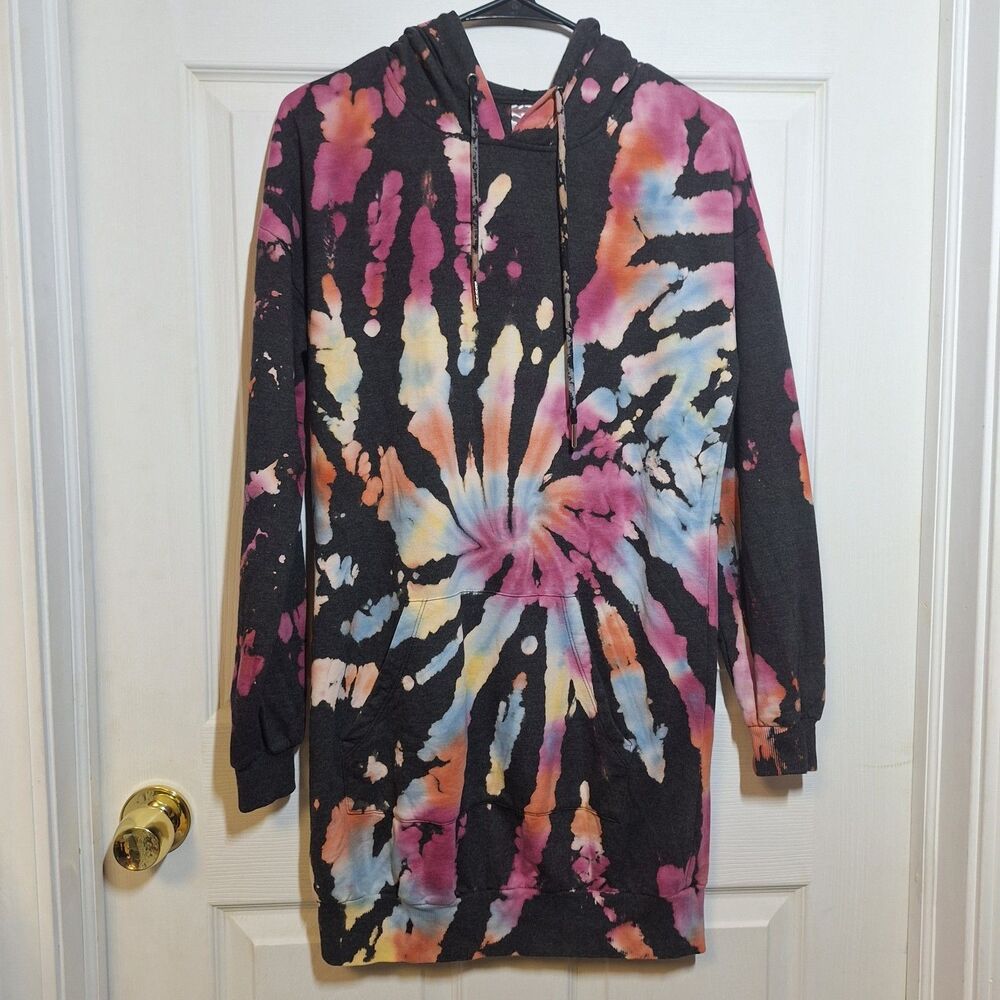 No Boundaries Black Rainbow Tie Dye Hoodie Sweatshirt Oversized Hippie Size S